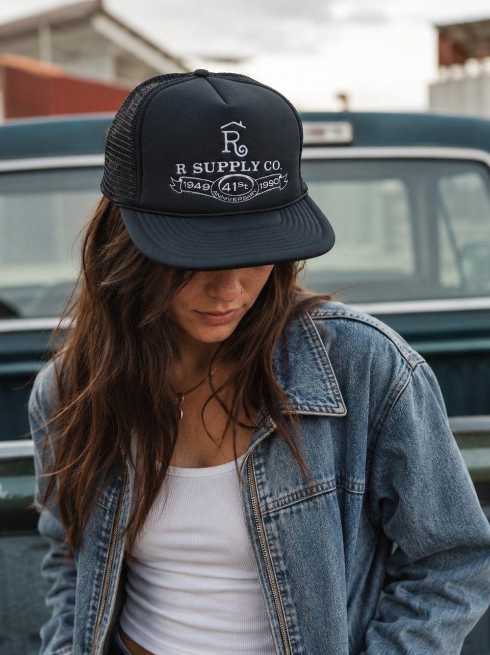 R Supply Co. Black Trucker Hat with White Logo